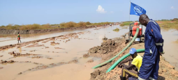Site care and maintenance in Bentiu IDP site that includes reclaiming the main supply road by pumping the water out. 